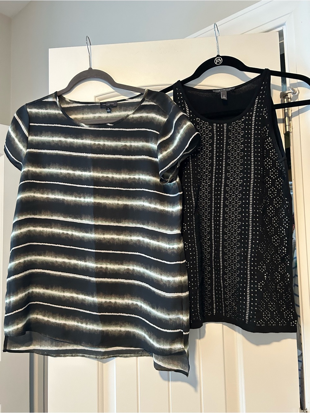 The Limited Black and Gray Striped Short Sleeve & Black Top